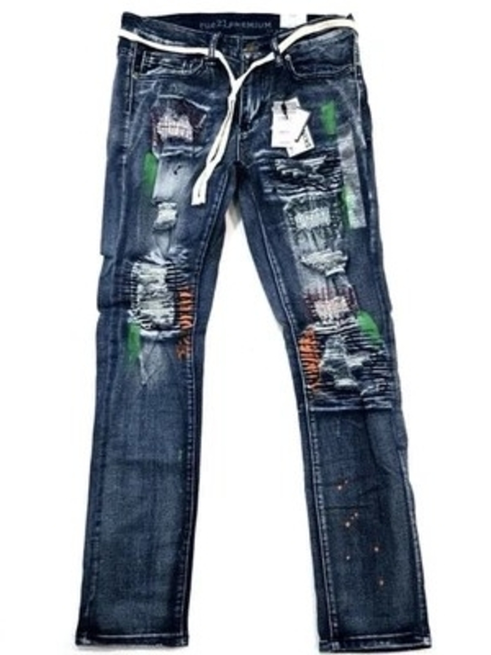 Rue 21 Premium Blue Design Patch Distressed Jeans Skinny Fit Men's NWT